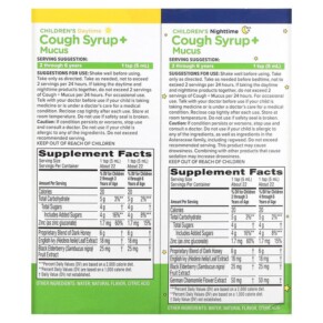 Thành phần vi chất của Zarbee's Children's Cough Syrup + Mucus Dark Honey Daytime & Night Value Pack 2-6 Years Natural Mixed Berry 4 fl oz (118 ml) Each 300450664068