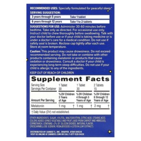 Thành phần vi chất của Zarbee's Children's Sleep with Melatonin For Children 3 Years+ Natural Grape 30 Chewable Tablets 898115002503