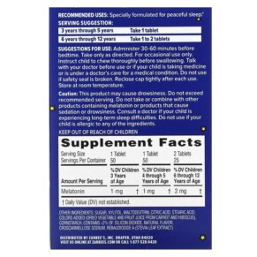 Thành phần vi chất của Zarbee's Children's Sleep with Melatonin For Children 3 Years + Natural Grape 50 Chewable Tablets 858438005582