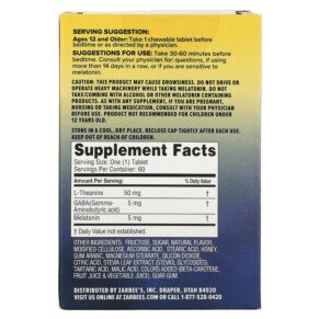 Thành phần vi chất của Zarbee's Sleep with Melatonin Natural Orange 60 Chewable Tablets 857647007325