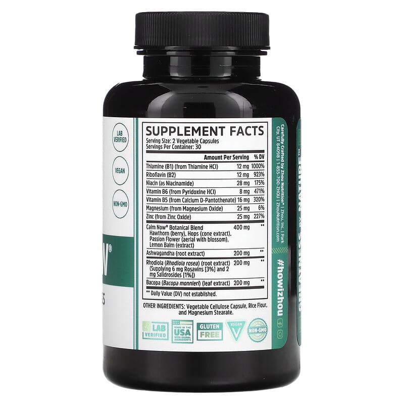 Zhou Nutrition Calm Now Soothing Stress Formula 60 Veggie Capsules 2 Thành phần vi chất của Zhou Nutrition Calm Now Soothing Stress Formula 60 Veggie Capsules 859805006034