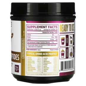 Thành phần vi chất của Zhou Nutrition Collagen Peptides Hydrolyzed Collagen No Added Flavor 18 oz (510 g) 859805006058