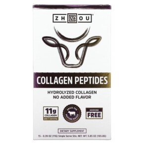 Thành phần vi chất của Zhou Nutrition Collagen Peptides Hydrolyzed Collagen Unflavored 15 Stix 0.39 oz (11 g) Each 669191567329