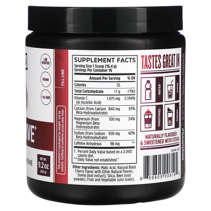 Zhou Nutrition Keto Drive Revved Black Cherry 9.2 oz (263 g) 2 Thành phần vi chất của Zhou Nutrition Keto Drive Revved Black Cherry 9.2 oz (263 g) 859805006195