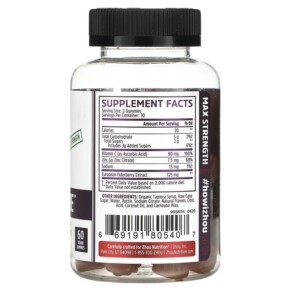 Thành phần vi chất của Zhou Nutrition Max Strength Elder-Mune Sambucus Elderberry 60 Vegan Gummies 669191805407