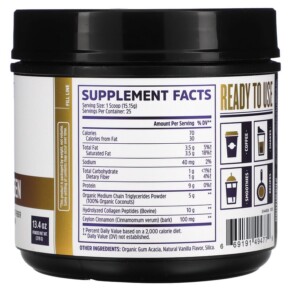 Thành phần vi chất của Zhou Nutrition MCT Collagen Vanilla Cinnamon 13.4 oz (379 g) 669191494779