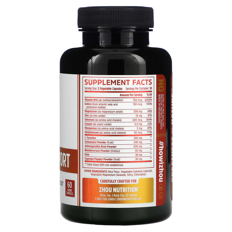 Zhou Nutrition Thyroid Support with Iodine 60 Veggie Capsules 2 Thành phần vi chất của Zhou Nutrition Thyroid Support with Iodine 60 Veggie Capsules 859805006355