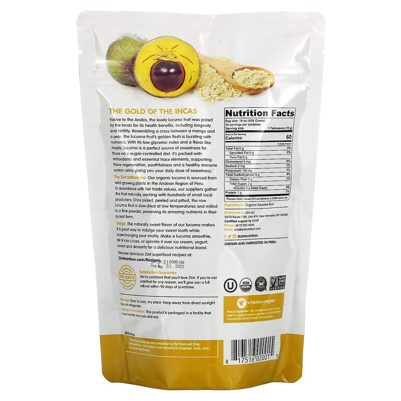 Zint Lucuma Raw Organic Powder 16 oz (454 g) 2 Thành phần vi chất của Zint Lucuma Raw Organic Powder 16 oz (454 g) 817516020015