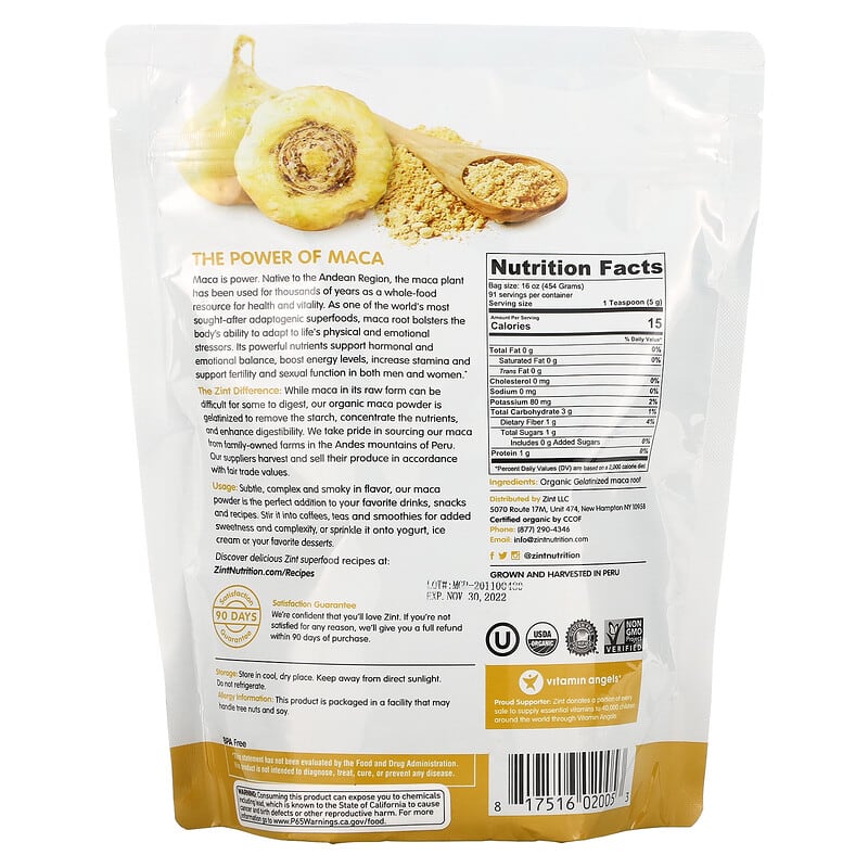 Zint Maca Organic Gelatinized Powder 16 oz (454 g) 2 Thành phần vi chất của Zint Maca Organic Gelatinized Powder 16 oz (454 g) 817516020053